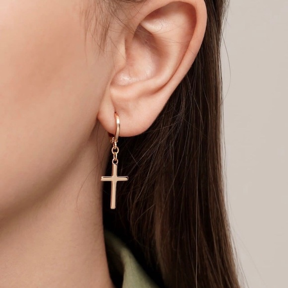 Dangle Cross Earrings 18k Gold Plated Luxury Jewelry - Picture 2 of 9